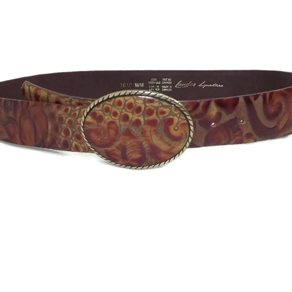Landes Signature Vintage Tan Tooled Croc Belt M - Picture 1 of 8